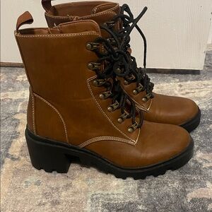 JustFab Tan Combat Boots with Black Laces